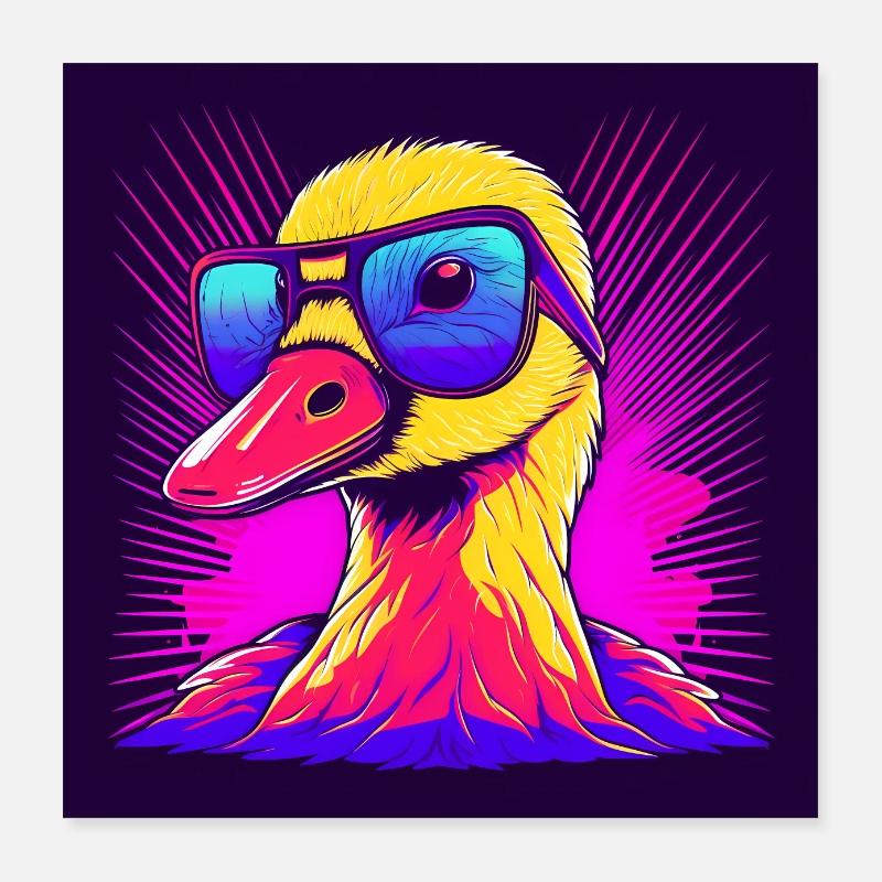 Canard Synthwave avec lunettes bleues Poster 40 x 40 cm