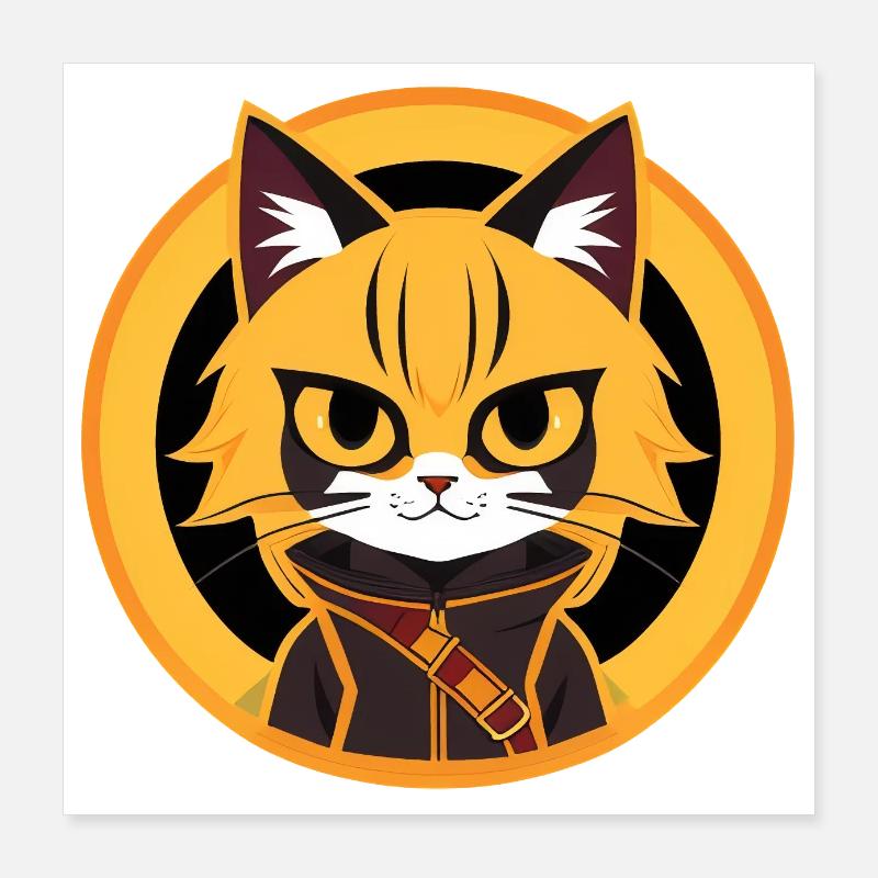 Dessin de chat d’anime orange et jaune Poster 40 x 40 cm