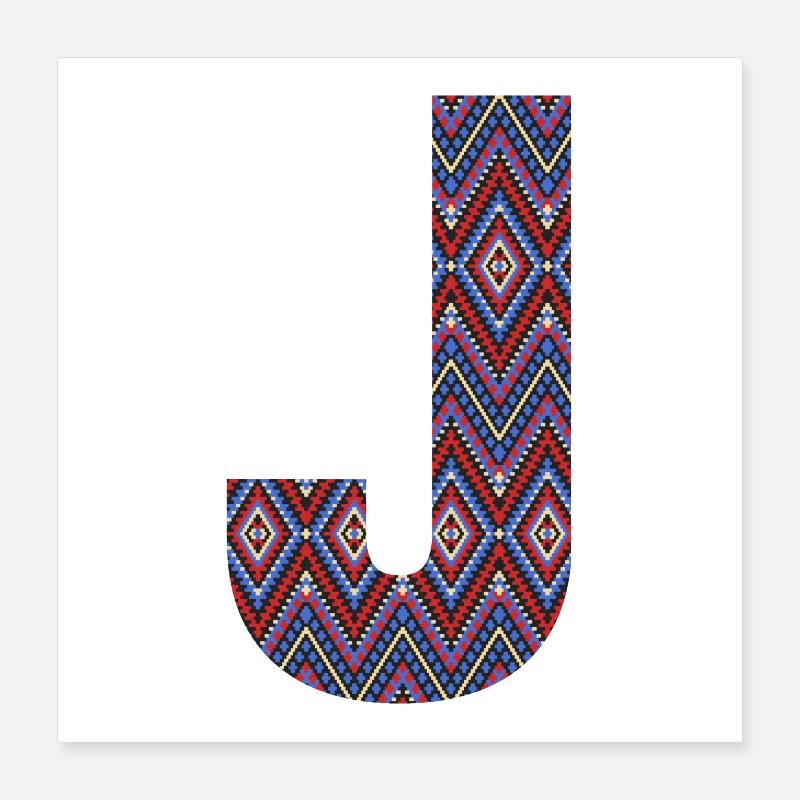 Monogramm Buchstabe J - Boho buntes Design Poster 40x40 cm