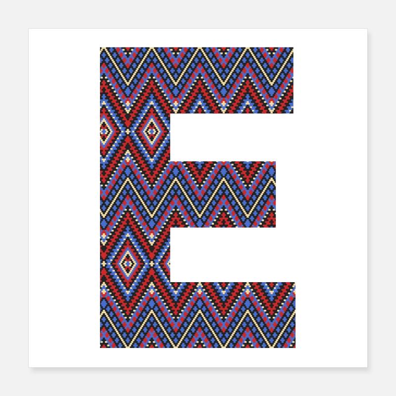 Monogramme Lettre E- design coloré boho Poster 40 x 40 cm