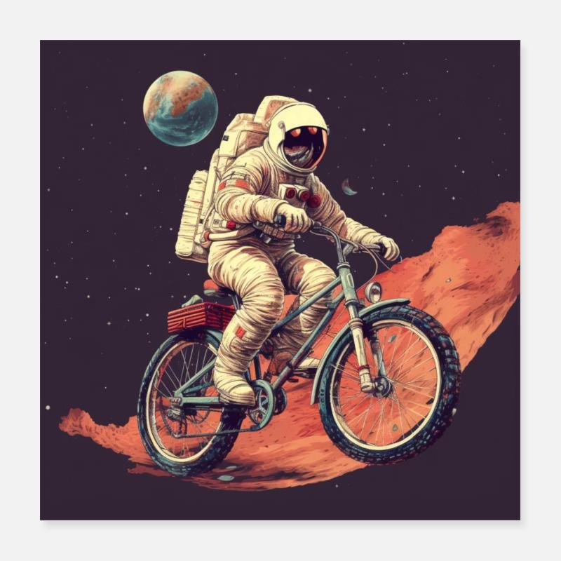 Astronaute à vélo Poster 40 x 40 cm