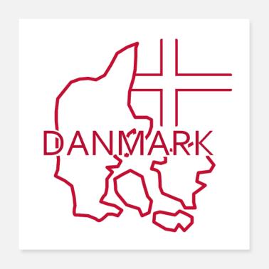 Mappa di Danimarca Poster 40x40 cm