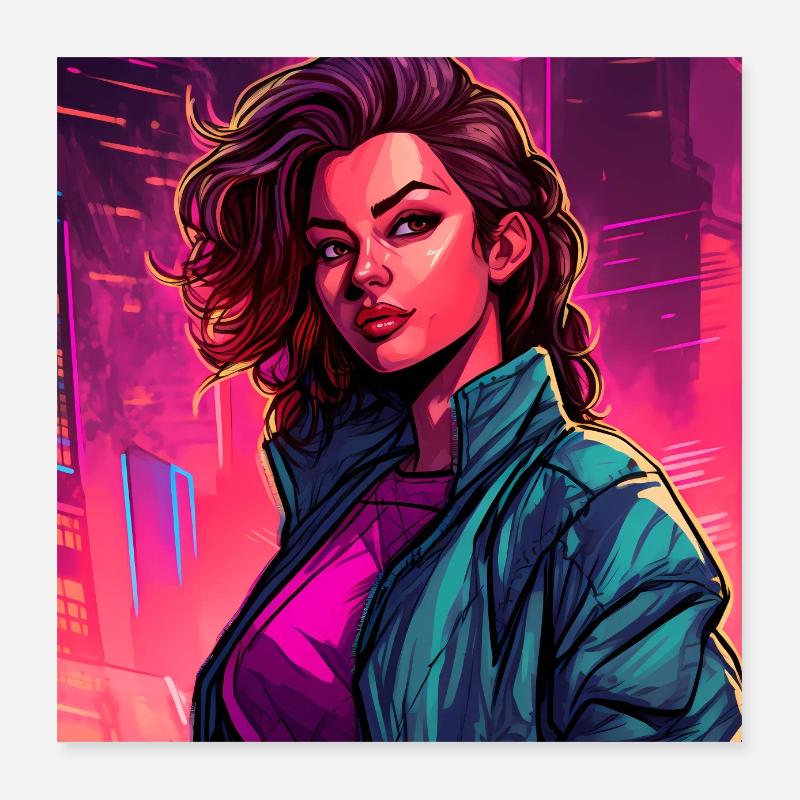 City Blossom - Neon Pink Synthwave Poster 40 x 40 cm