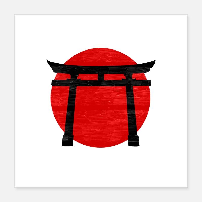 Black Torii Gate on Red Sun: Symbolic and Striking Poster 16" x 16" (40x40 cm)