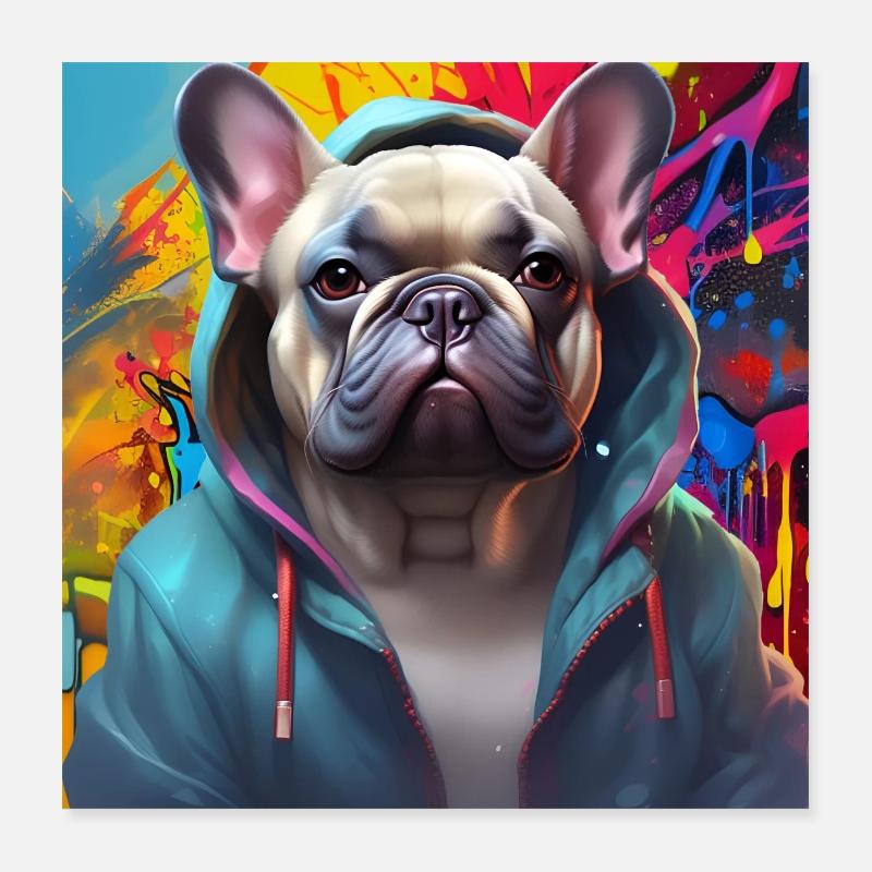 Bouledogue français dans un graffeur à capuche Poster 40 x 40 cm