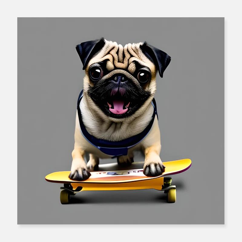 Poster Pug on Skateboard AICF 2 Poster 16" x 16" (40x40 cm)