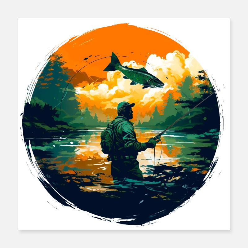 Fisherman Trout Poster 16" x 16" (40x40 cm)