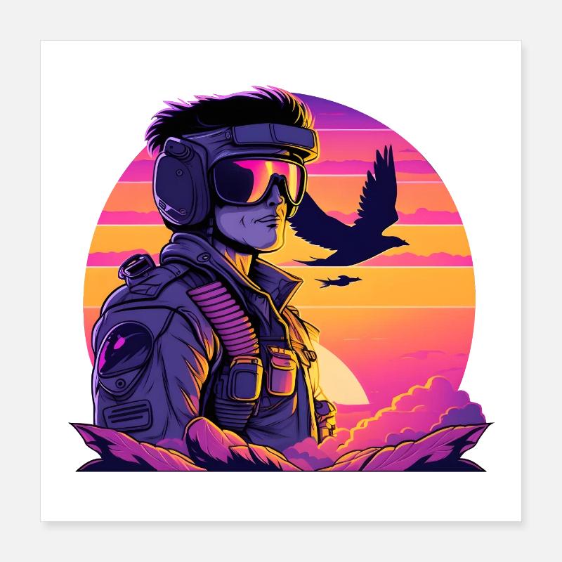 Pilota dell'aeronautica militare Synthwave Poster 40x40 cm