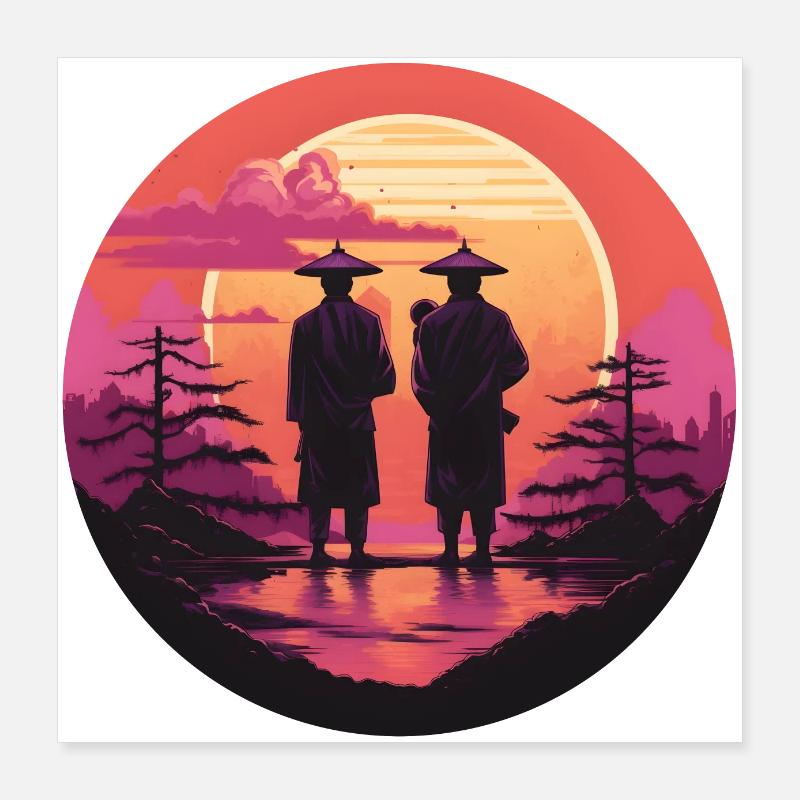 Synthwave japon hommes traditionnels Poster 40 x 40 cm