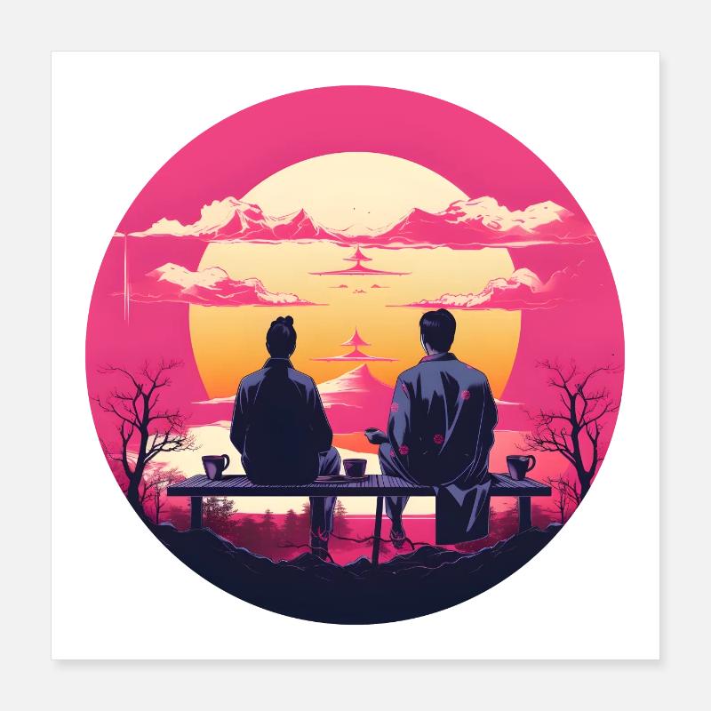 Synthwave japan amitié masculine Poster 40 x 40 cm