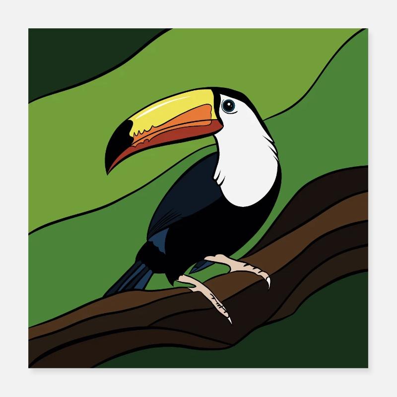 Bird with colored beak on leaf branch Poster 16" x 16" (40x40 cm)