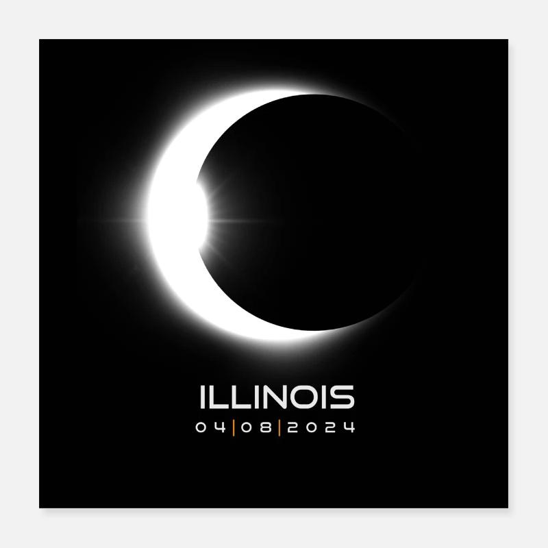 Illinois Eclipse 2024 Souvenir Cool Memento April Poster 16" x 16" (40x40 cm)