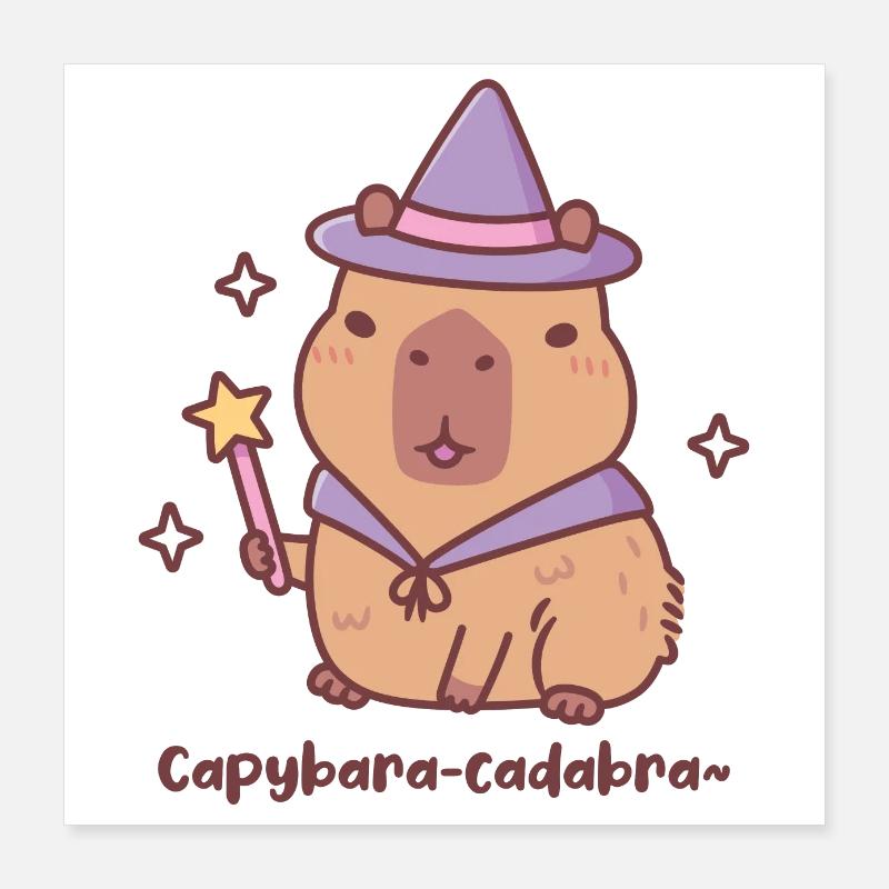 Cute Capybara Wizard Capybaracadabra Funny Pun Poster 16" x 16" (40x40 cm)