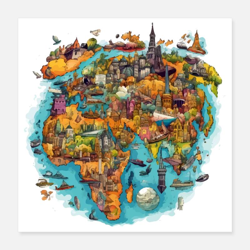 Les monuments du monde Poster 40 x 40 cm