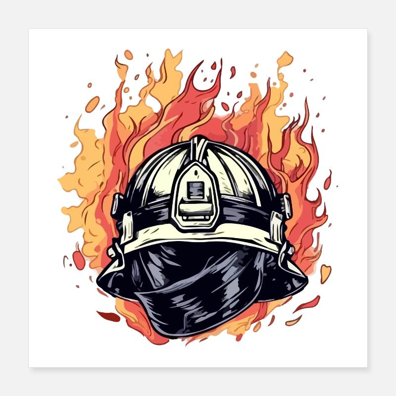 Firefighter's helmet on fire n°2 Poster 16" x 16" (40x40 cm)
