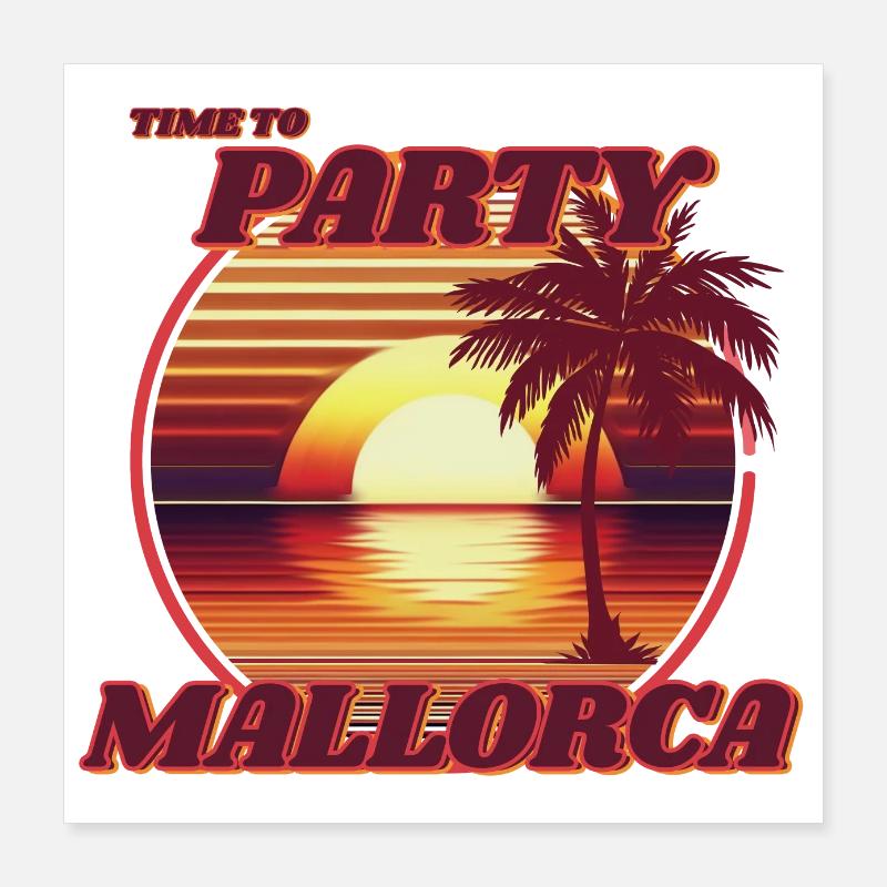 Party in Mallorca, romantic retro sunset design. Poster 16" x 16" (40x40 cm)
