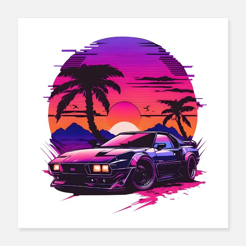 Synthwave Super Sport Car Poster 16" x 16" (40x40 cm)