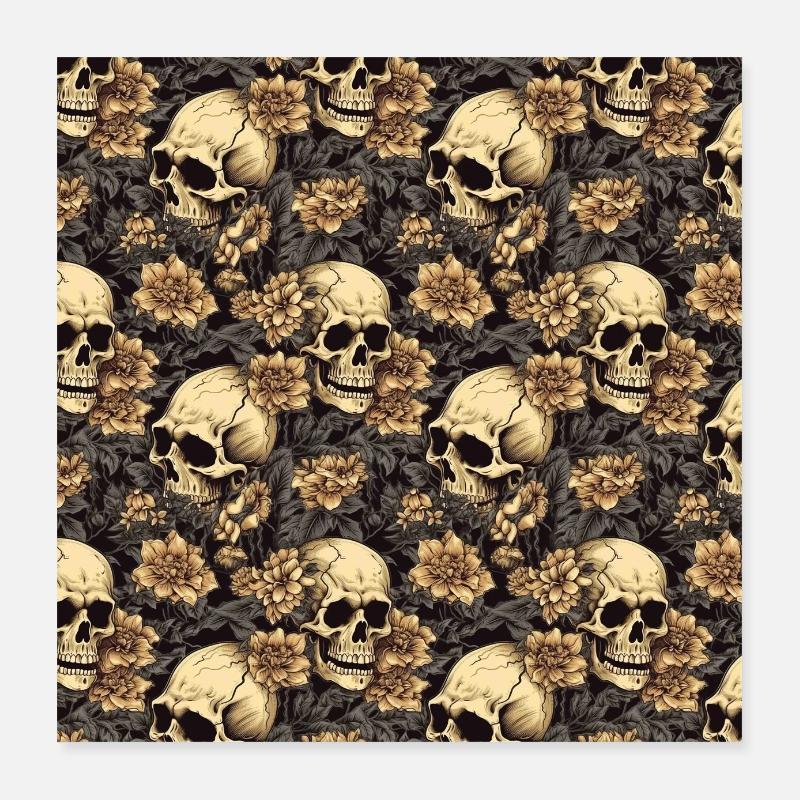 Totenköpfe Nahtloses Muster Gothic Dark Halloween Poster 40x40 cm