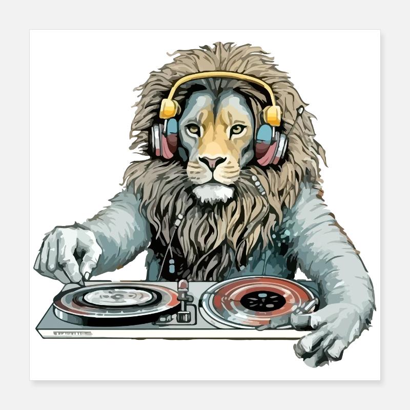 Diko le lion Deejay Poster 40 x 40 cm