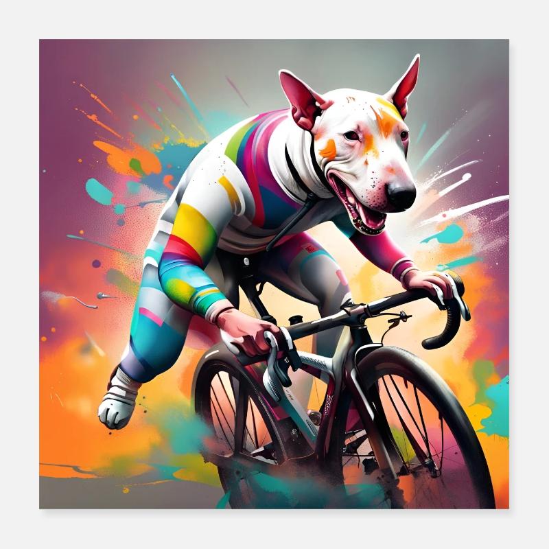 English Bull Terrier Racing Cyclist Poster 16" x 16" (40x40 cm)