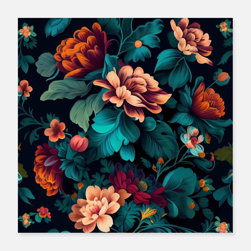 Botanicals Blumenmuster Poster 40x40 cm