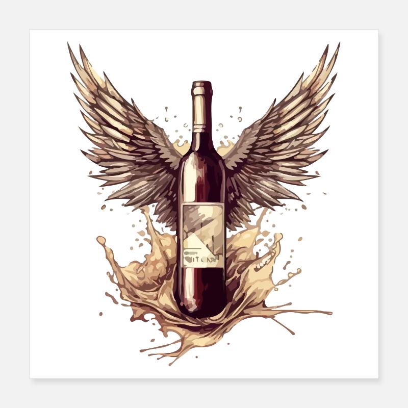 Bouteille de vin ailée n°1 Poster 40 x 40 cm