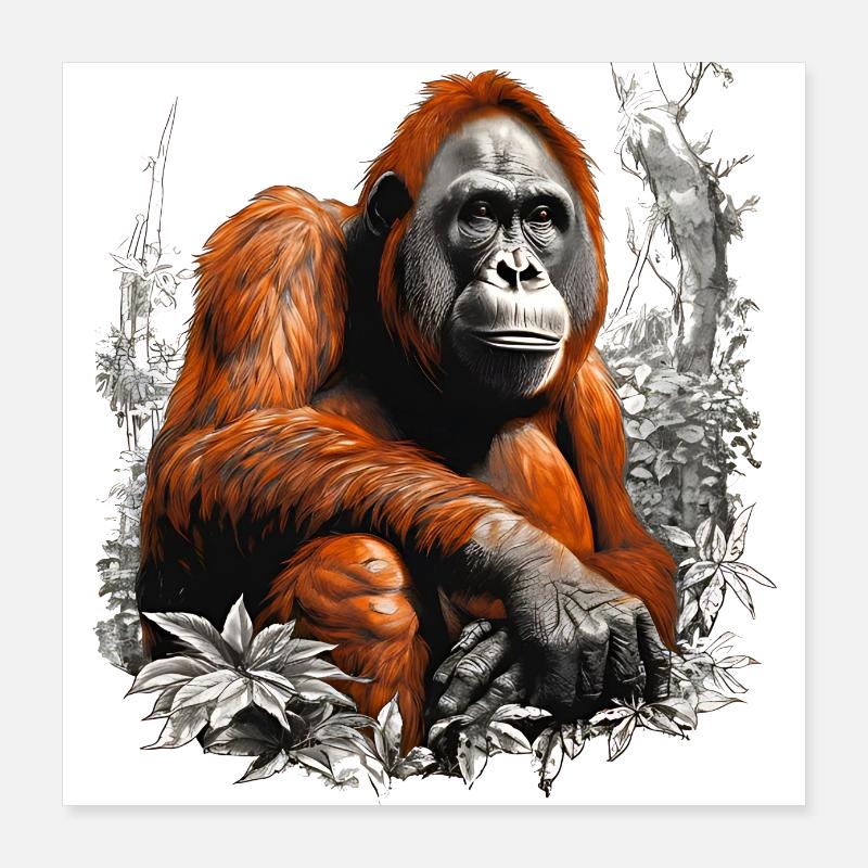 Orangutans live in Borneo and Sumatra Poster 16" x 16" (40x40 cm)