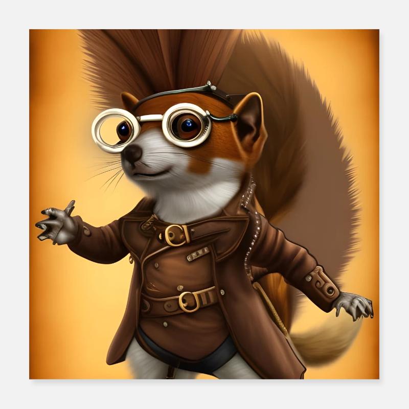 Steampunk Squirrel wearing Glasses Poster 16" x 16" (40x40 cm)
