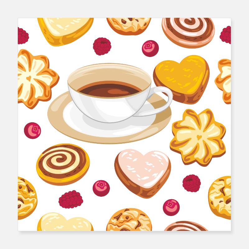 Modèle sans couture avec des biscuits, des baies et du café Poster 40 x 40 cm