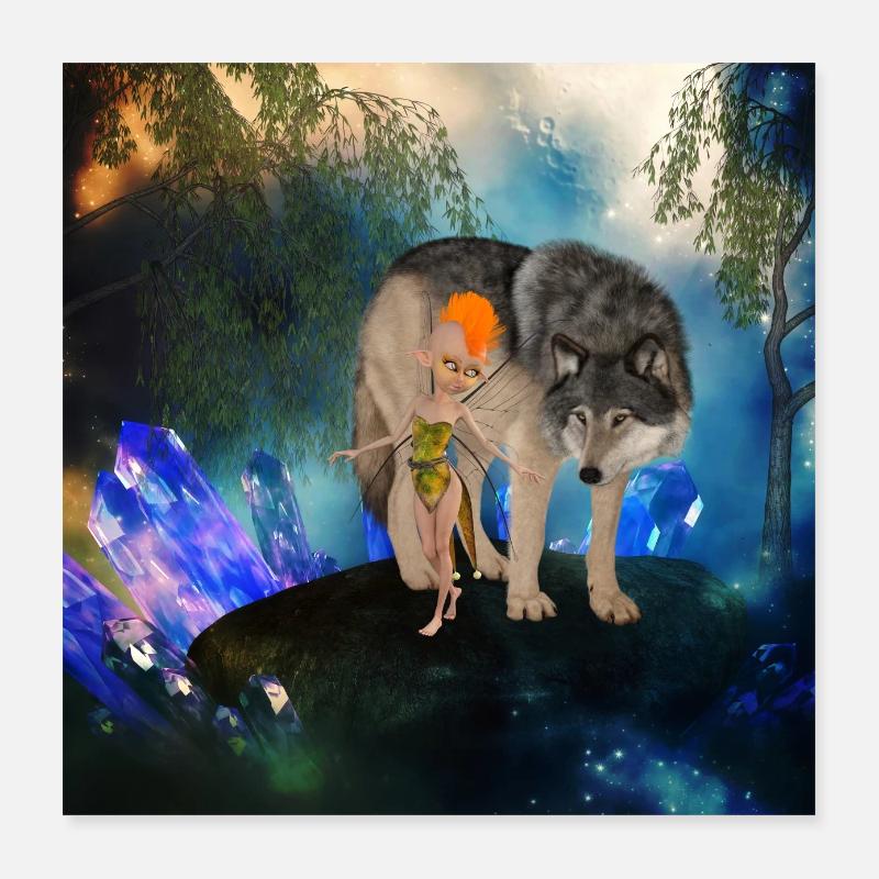Deux amis improbables la fée et le loup Poster 40 x 40 cm