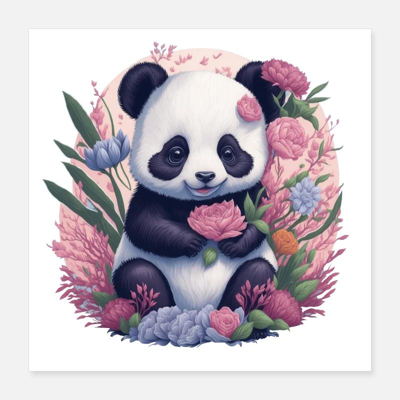 Panda Flowers Poster 16" x 16" (40x40 cm)