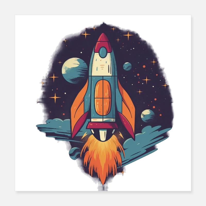 Whimsy Rocket: Galaktisches Abenteuer! Poster 40x40 cm
