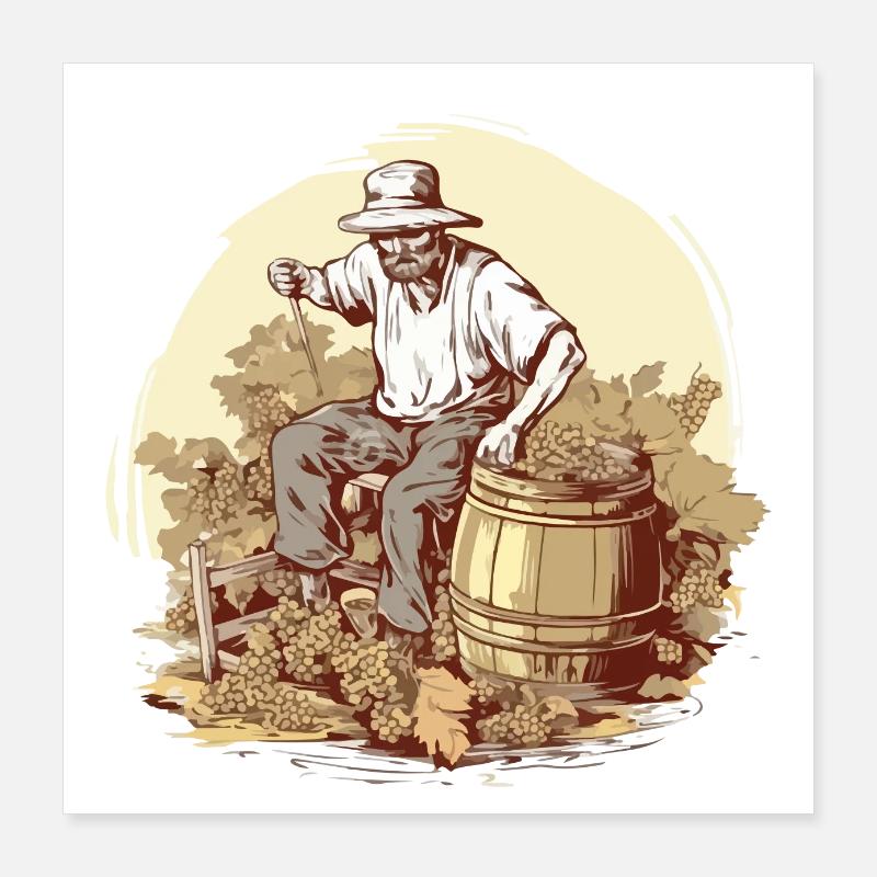 Les vendanges à l'ancienne n°2 Poster 40 x 40 cm