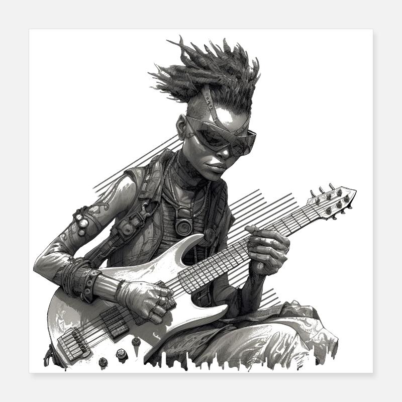 Guitariste | Guitariste | Cyberpunk | Musicien Poster 40 x 40 cm
