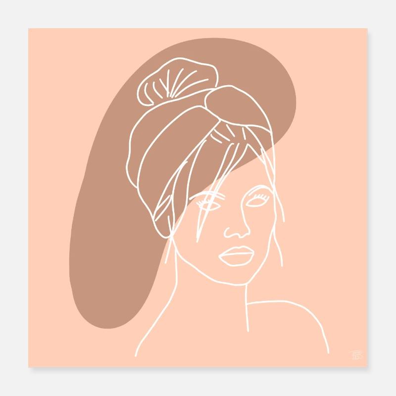 "Dame mit Tuch", Boho Line Art Design, "Faces" Poster 40x40 cm