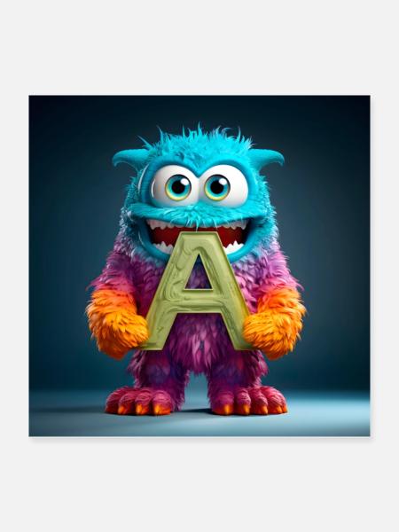 Buntes Monster mit einem - Poster 40x40 cm - Weiß