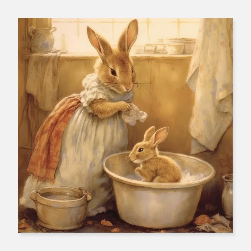 Bain de lapins Poster 40 x 40 cm
