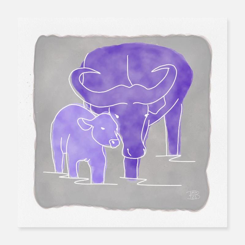 "Büffel", Boho Line Art Design, Serie „Big 5" Poster 40x40 cm