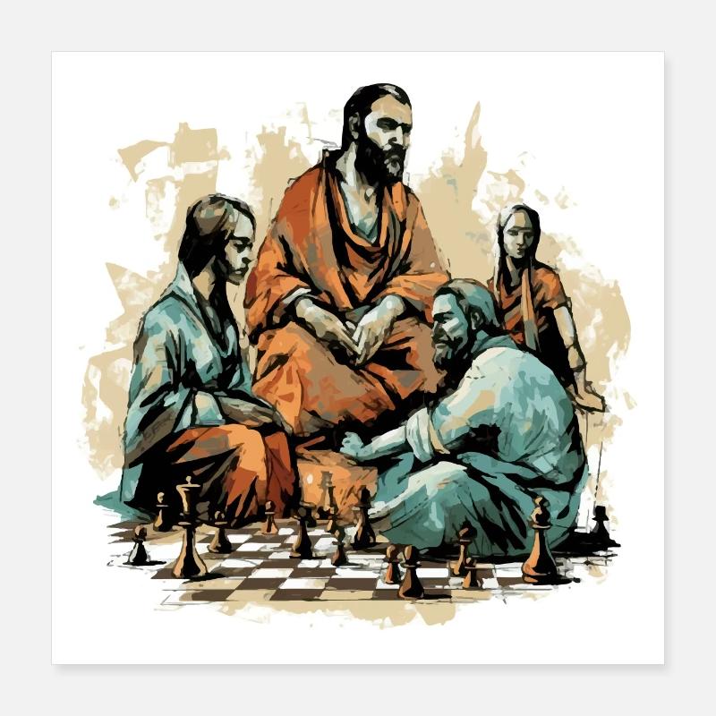 Le maitre d échecs et ses disciples Poster 40 x 40 cm