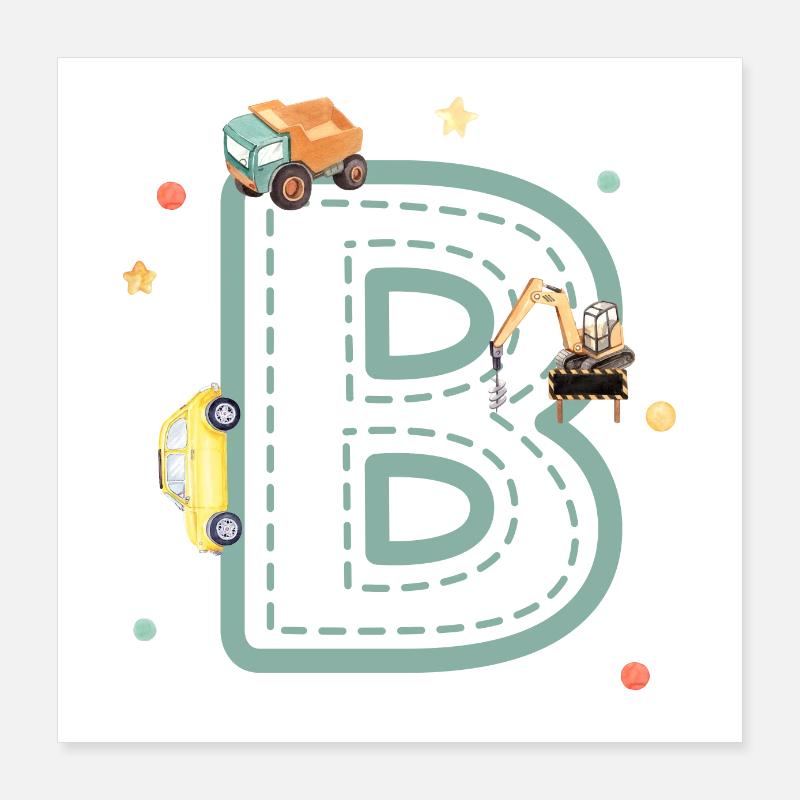 Buchstabe b Fahrzeug - personalisiertes Kindergeschenk Poster 40x40 cm
