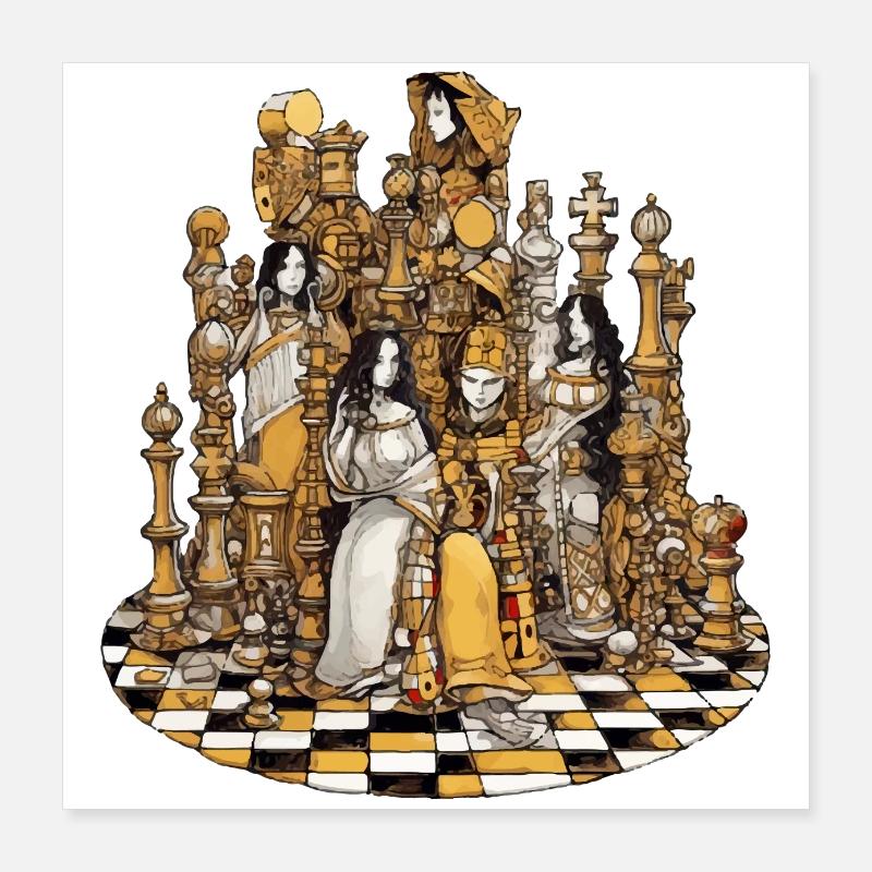 Rois et déesses de l'échiquier Poster 40 x 40 cm