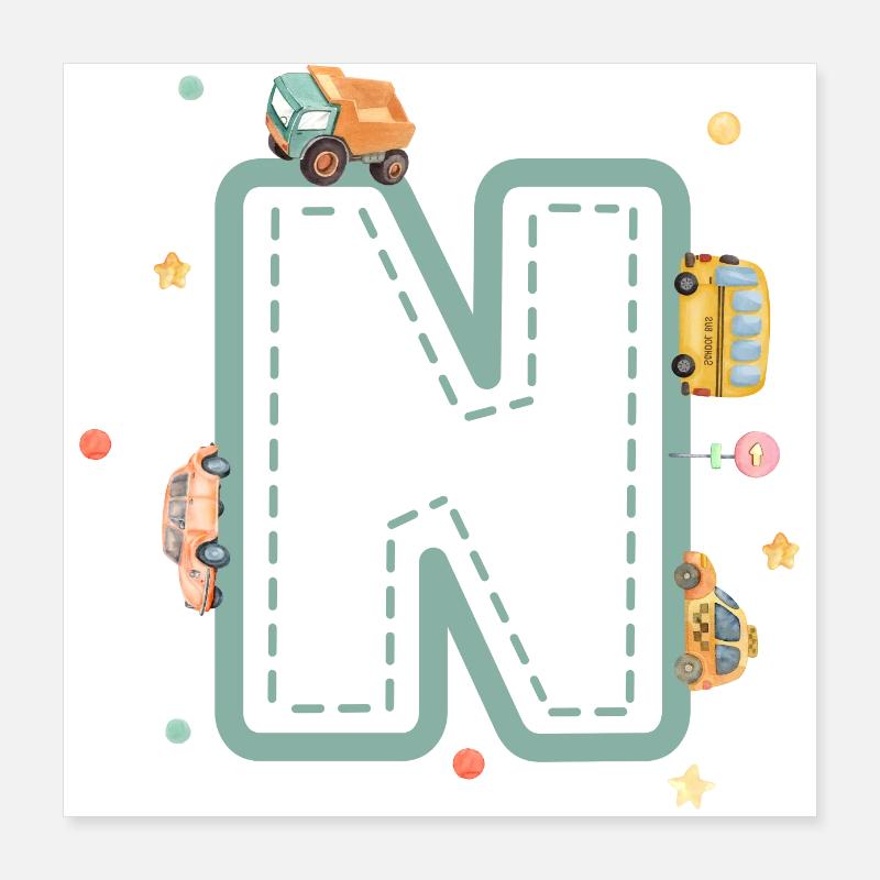 Letter n vehicle - personalized child gift Poster 16" x 16" (40x40 cm)