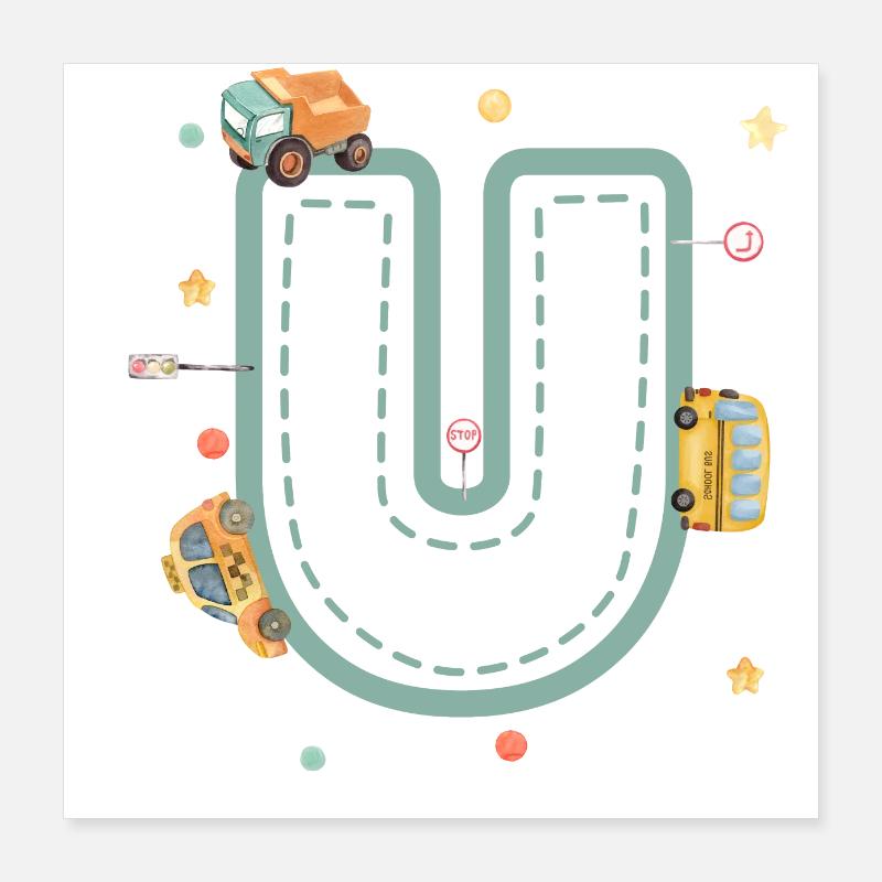 Letter u vehicle - personalized child gift Poster 16" x 16" (40x40 cm)