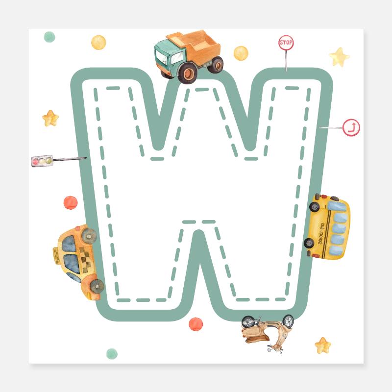 Letter w vehicle - personalized child gift Poster 16" x 16" (40x40 cm)