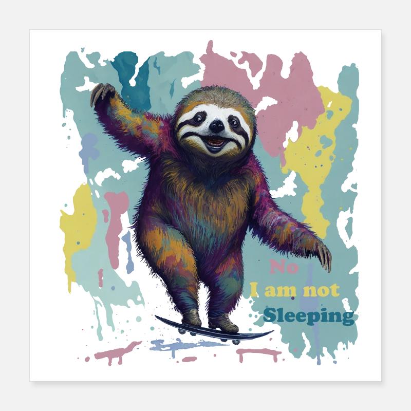 Sloth on the skateboard Poster 16" x 16" (40x40 cm)