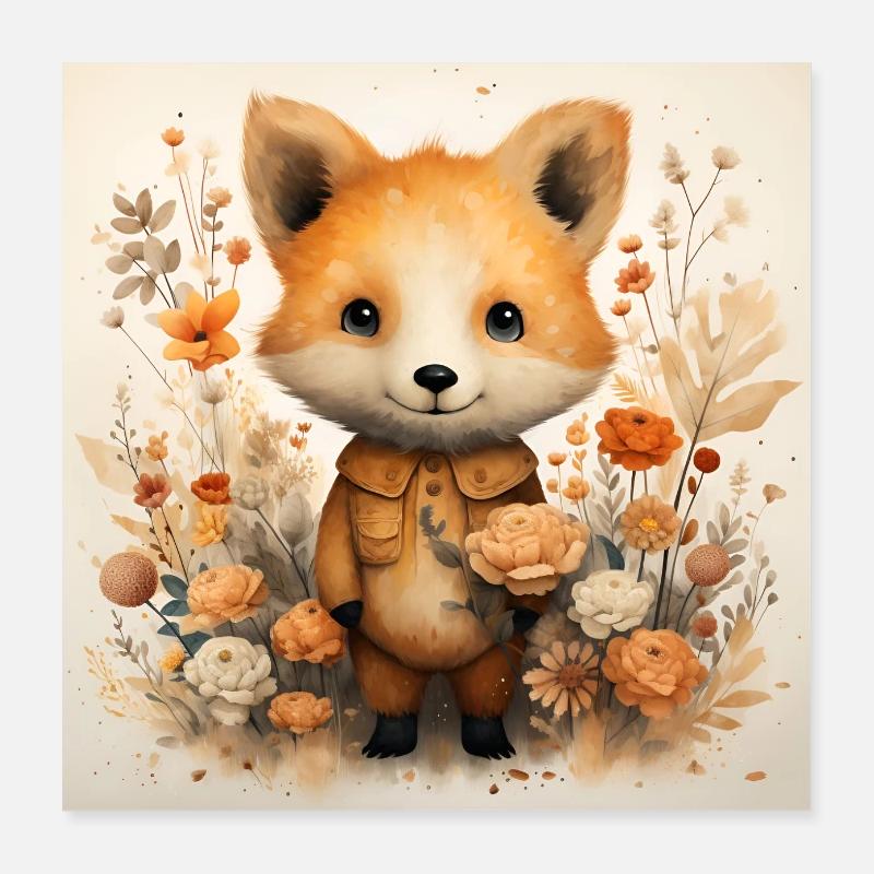Fox with flowers Poster 16" x 16" (40x40 cm)
