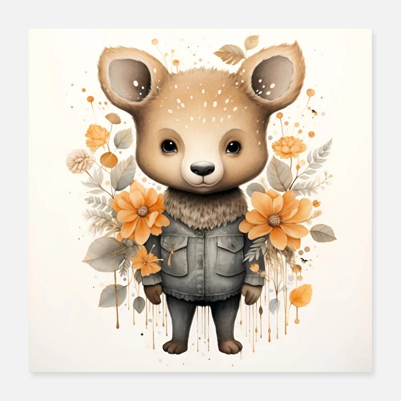 Reh mit Blumen Poster 40x40 cm