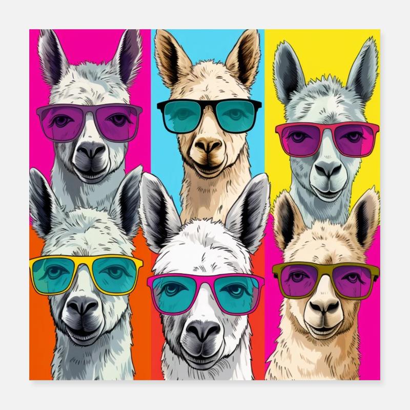 Lama Stylisch - Poster 40x40 cm - Weiß