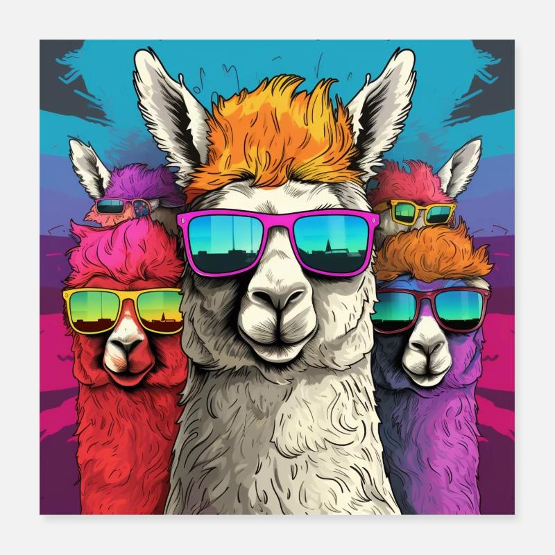 Llama Stylisch - Poster 40x40 cm - Weiß
