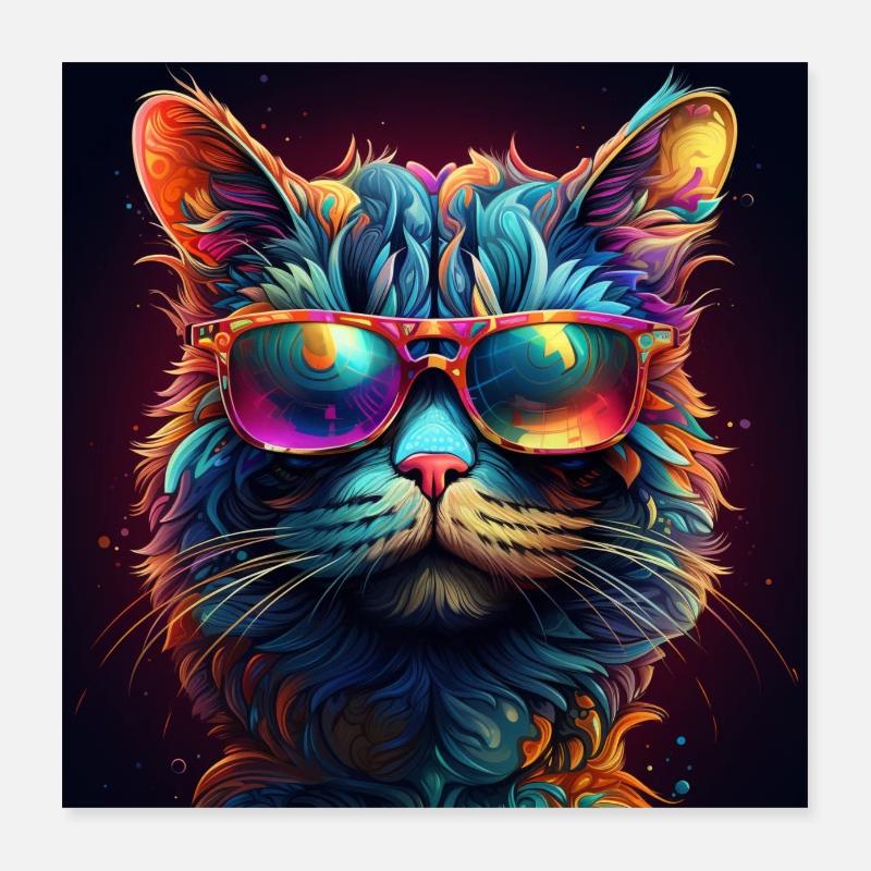 Affiche chat - Poster 40 x 40 cm - blanc